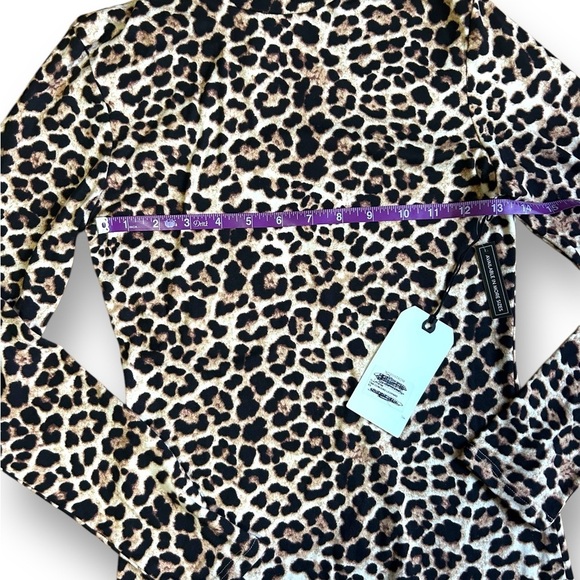 Leith Leopard Print Mock Neck Long Sleeve Bodycon Dress Tan Concord SZ XS - Picture 5 of 9